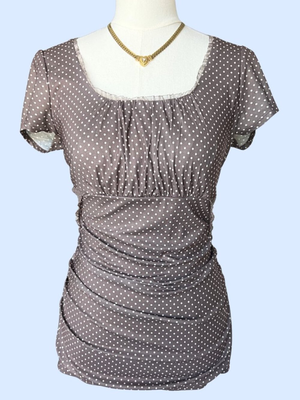 Vintage Y2K Brown Polka Dot Ruched Top